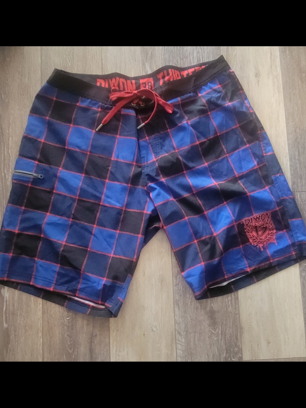 DIXXON Jason Blue and Red Plaid Men's Swim Board Shorts Size 38